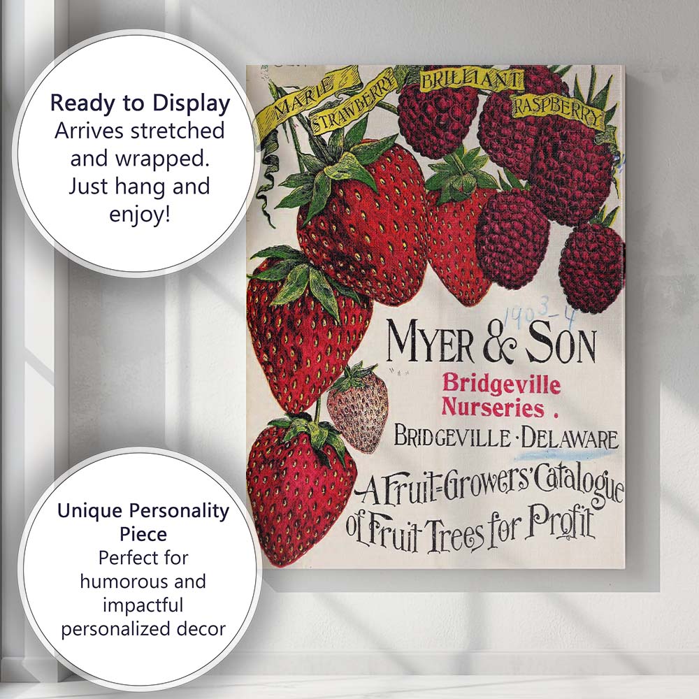 Antique Strawberry Raspberry Fruit Growers Botanical Catalogue Illustration Canvas Wall Art Print Decor Picture Ready to Hang