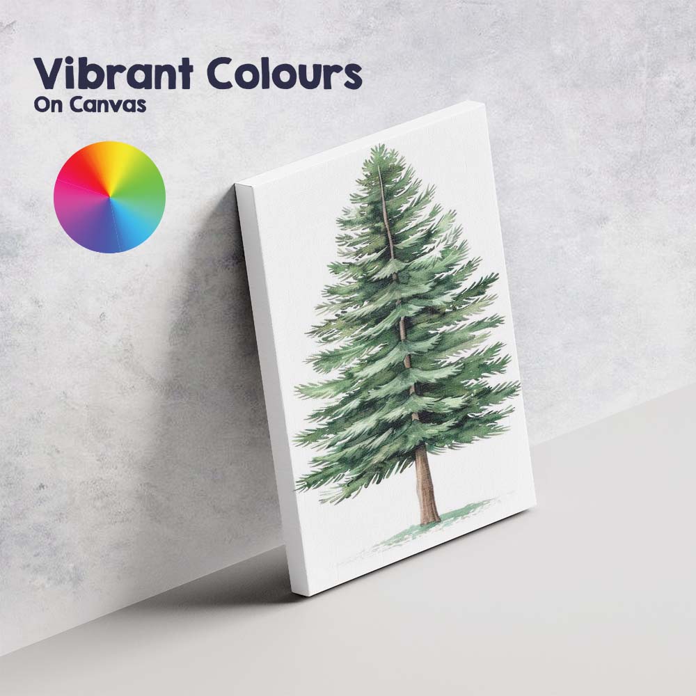 Watercolour Evergreen Fir Tree Botanical Woodland Nature Illustration Canvas Wall Art Print Decor Picture Ready to Hang