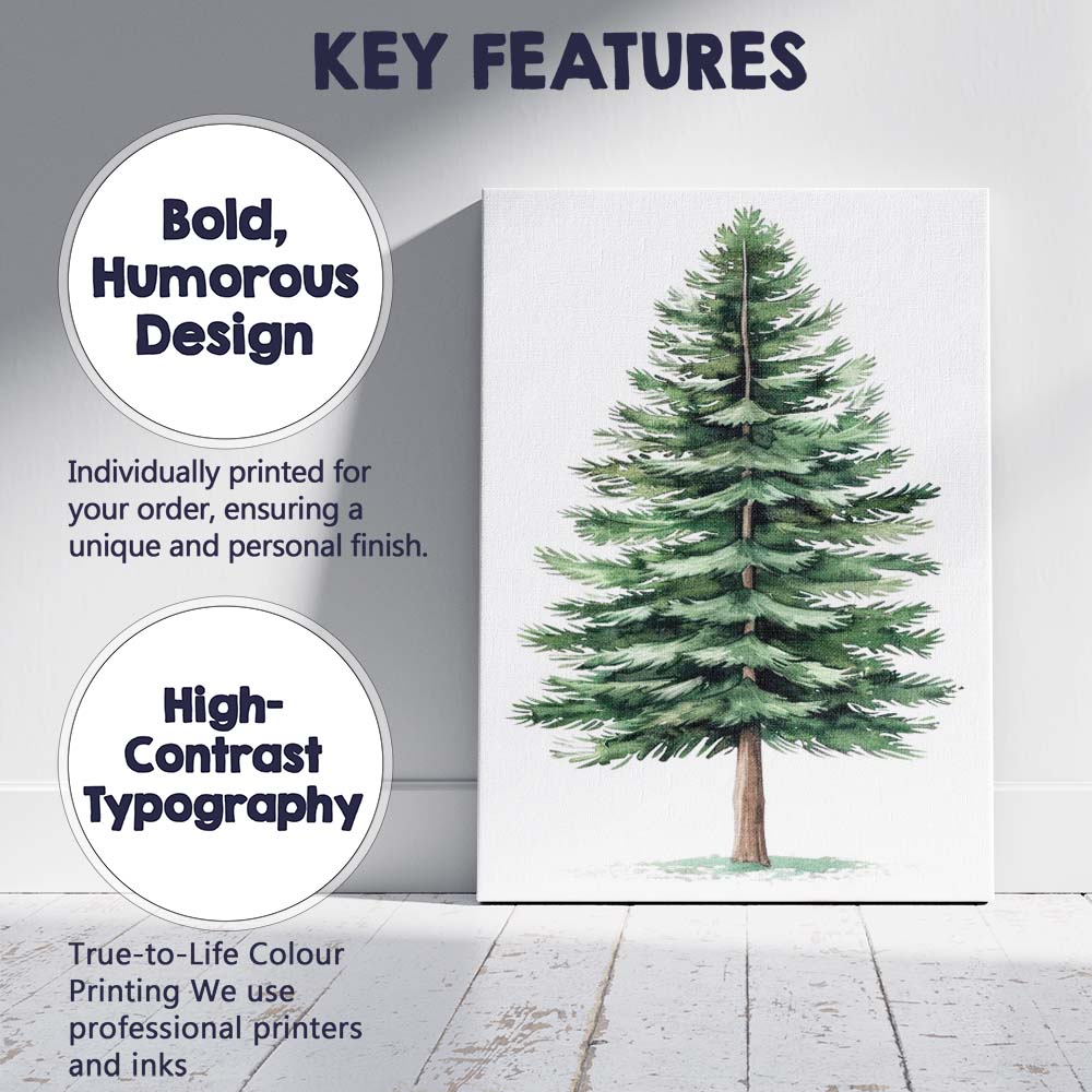 Watercolour Evergreen Fir Tree Botanical Woodland Nature Illustration Canvas Wall Art Print Decor Picture Ready to Hang