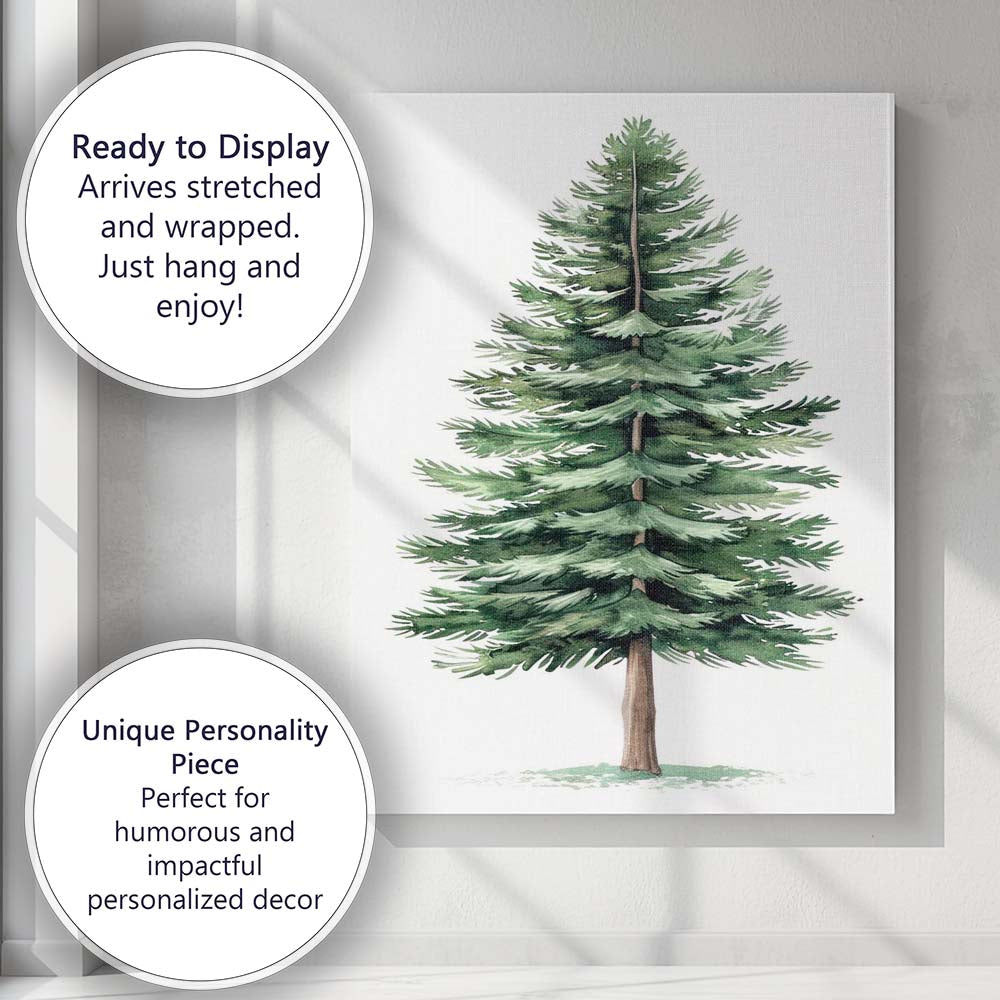 Watercolour Evergreen Fir Tree Botanical Woodland Nature Illustration Canvas Wall Art Print Decor Picture Ready to Hang
