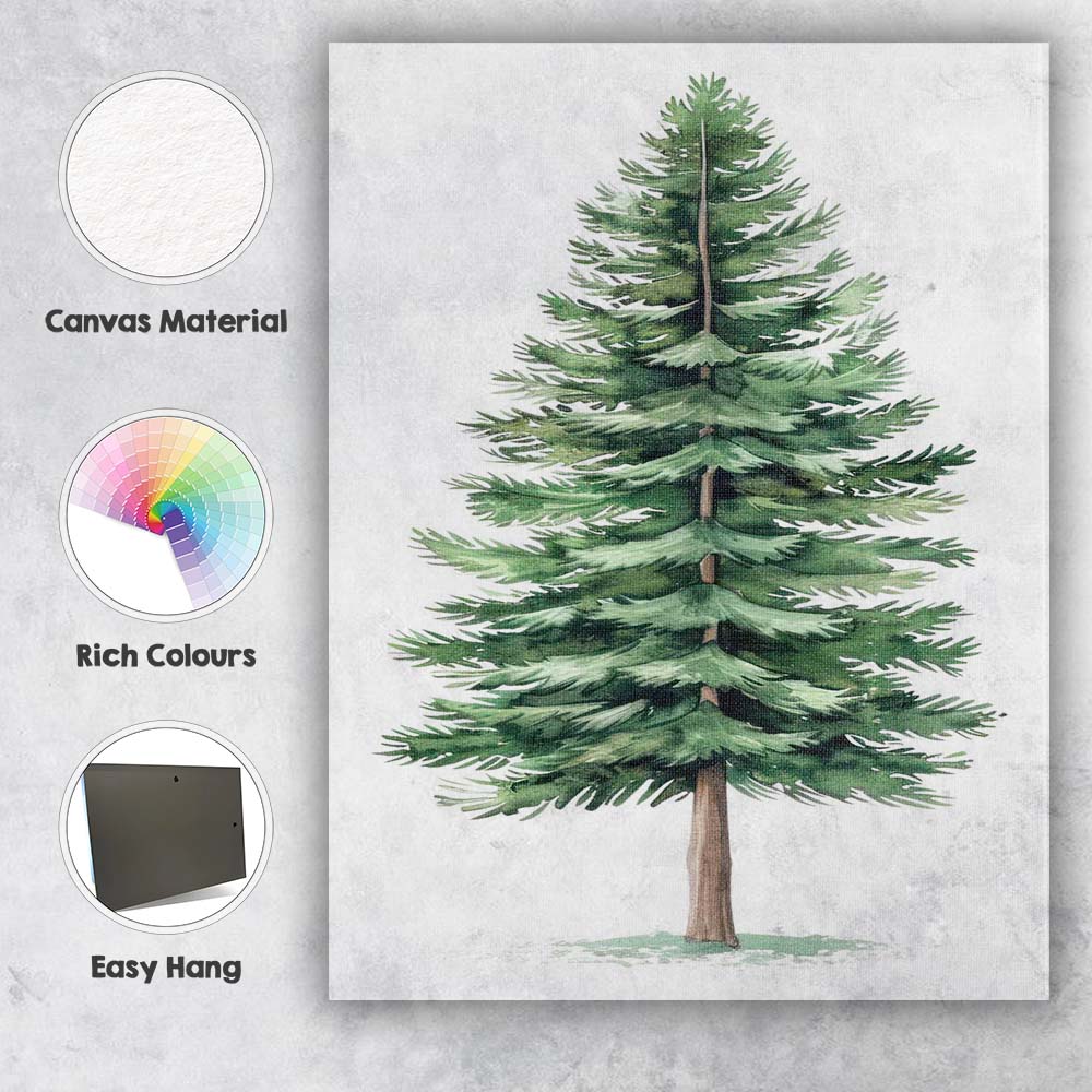 Watercolour Evergreen Fir Tree Botanical Woodland Nature Illustration Canvas Wall Art Print Decor Picture Ready to Hang