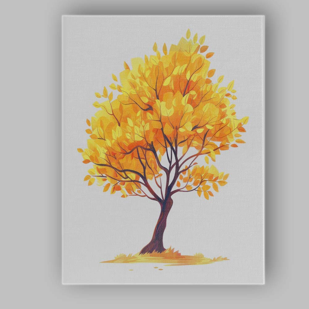 Golden Autumn Tree Seasonal Nature Illustration Canvas Wall Art Print Decor Picture Ready to Hang
