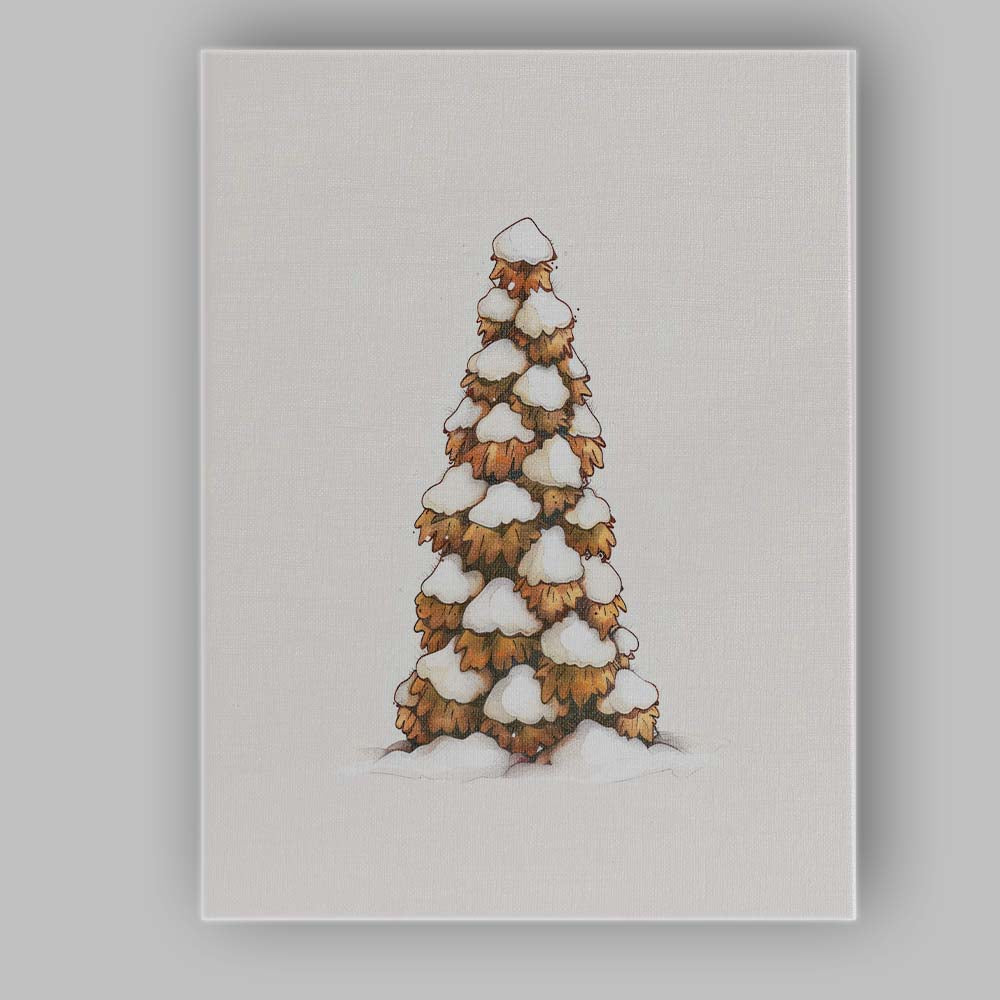 Snow Covered Evergreen Tree Winter Woodland Illustration Canvas Wall Art Print Decor Picture Ready to Hang