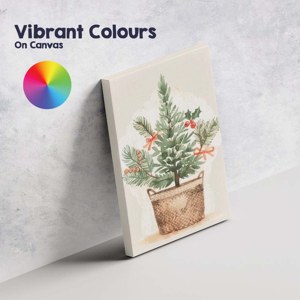 Festive Evergreen Basket Arrangement Watercolour Christmas Botanical Artwork Canvas Wall Art Print Decor Picture Ready to Hang