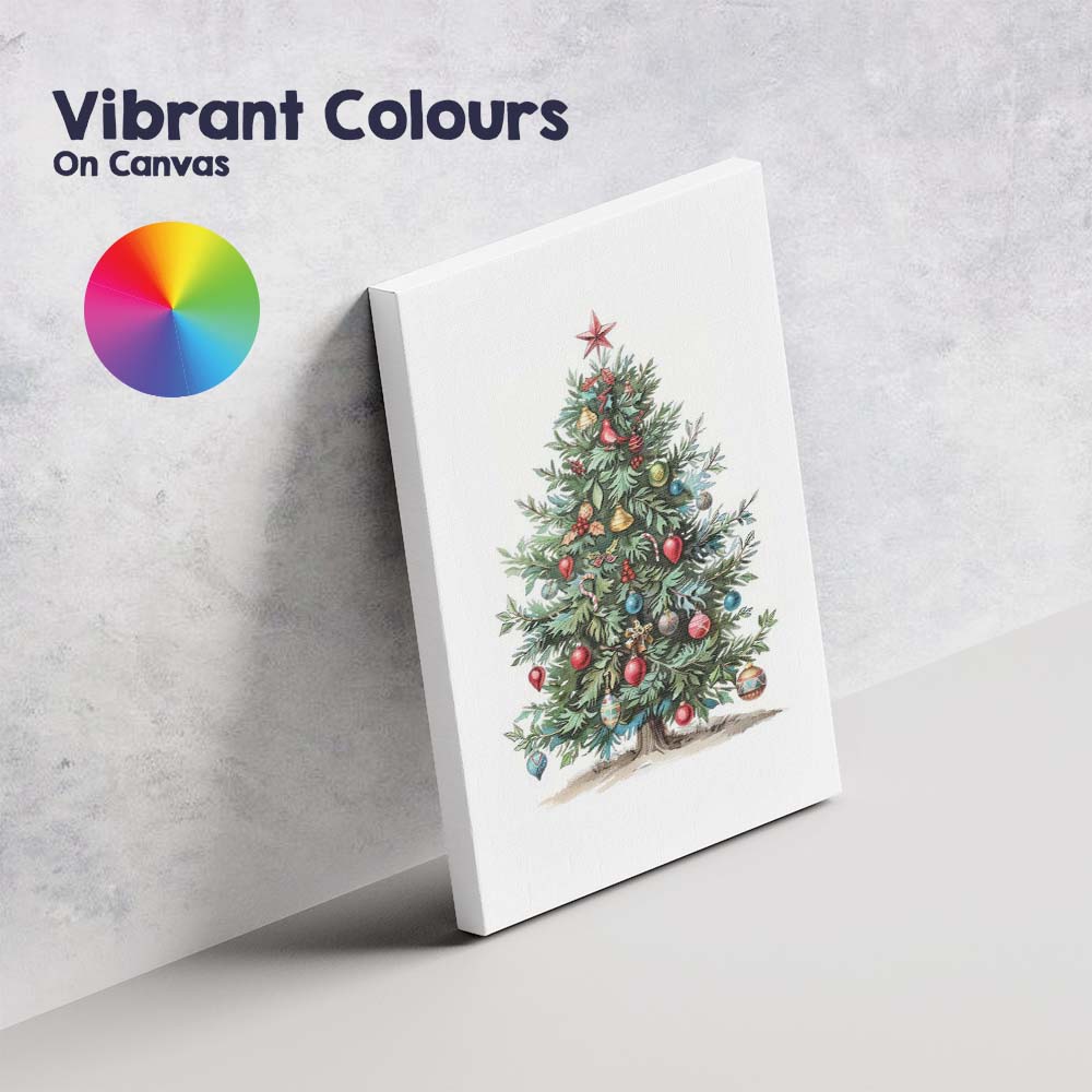 Watercolour Decorated Christmas Tree Traditional Festive Holiday Artwork Canvas Wall Art Print Decor Picture Ready to Hang