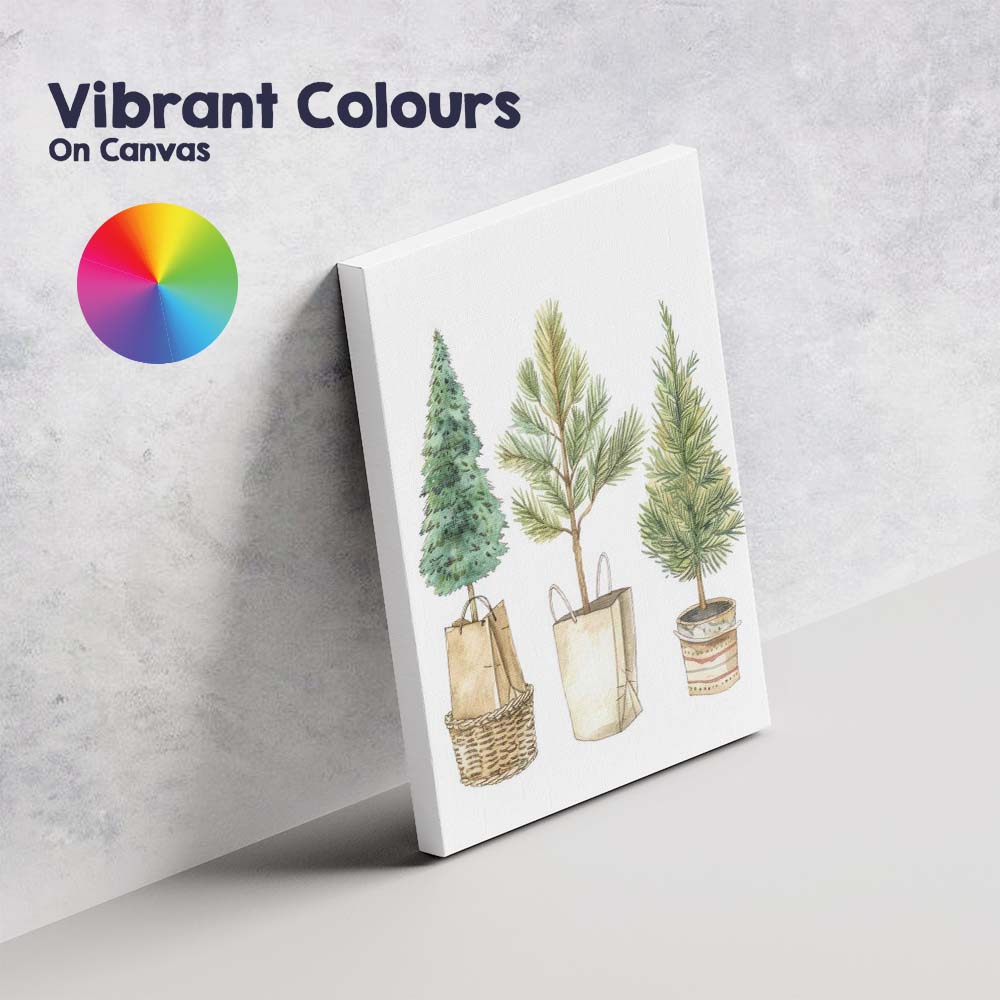 Rustic Potted Evergreen Trees Botanical Watercolour Collection Canvas Wall Art Print Decor Picture Ready to Hang