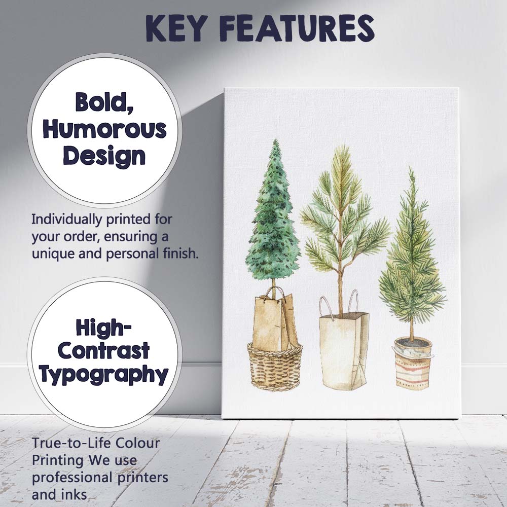Rustic Potted Evergreen Trees Botanical Watercolour Collection Canvas Wall Art Print Decor Picture Ready to Hang