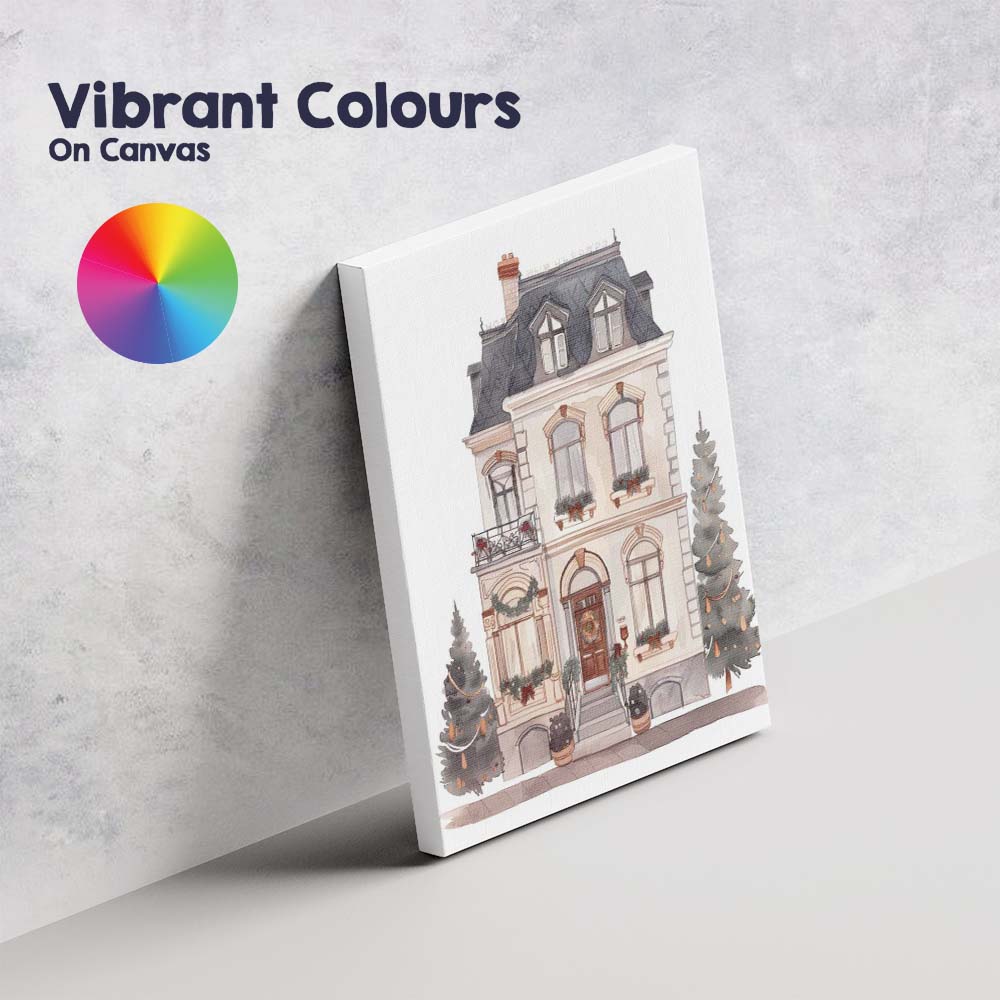 Elegant Victorian House Christmas Decoration Watercolour Artwork Canvas Wall Art Print Decor Picture Ready to Hang