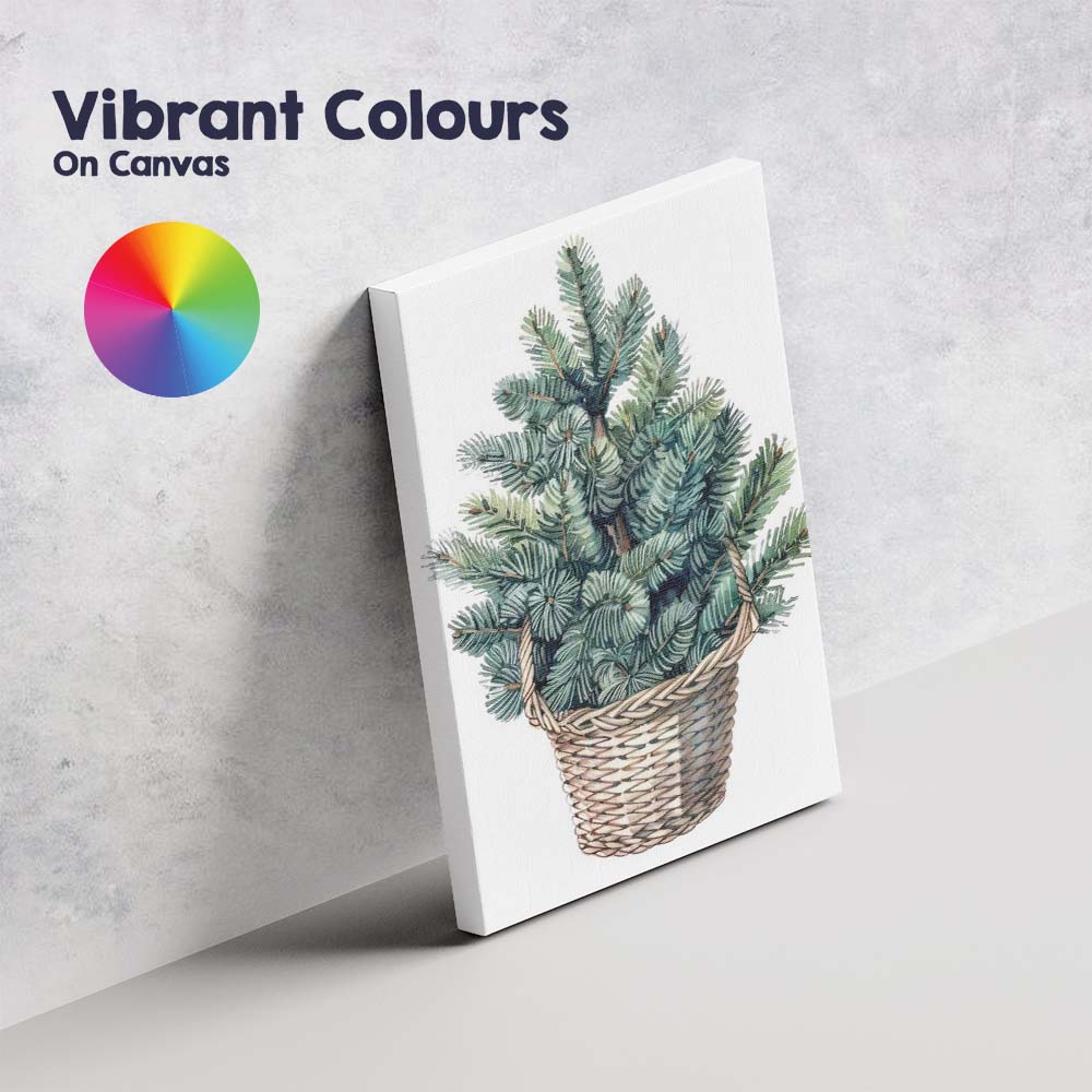 Blue Spruce Tree In Wicker Basket Watercolour Botanical Art Canvas Wall Art Print Decor Picture Ready to Hang