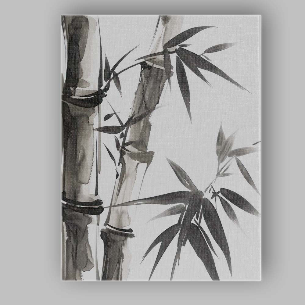 Monochrome Bamboo Stalks And Leaves Oriental Ink Wash Artwork Canvas Wall Art Print Decor Picture Ready to Hang
