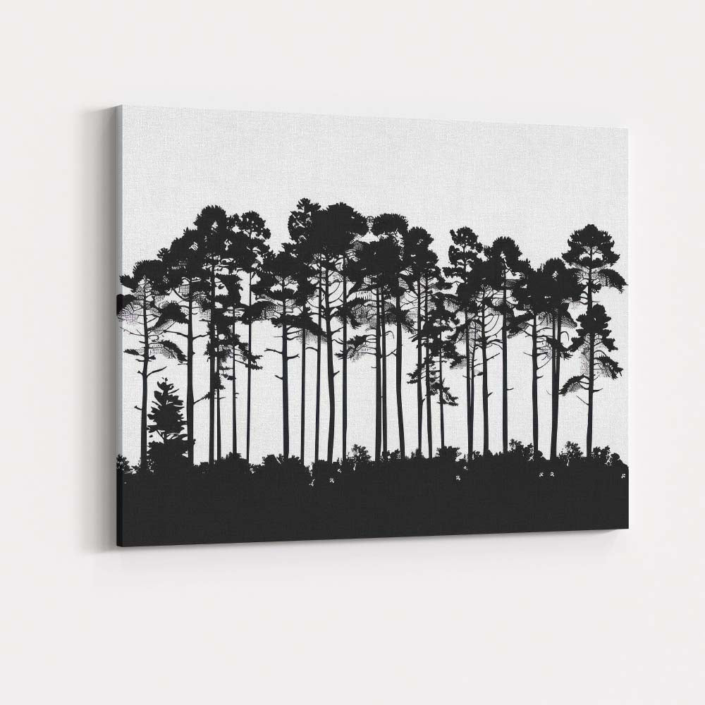 Layered Pine Forest Silhouette Landscape Monochrome Woodland Scene Canvas Wall Art Print Decor Picture Ready to Hang