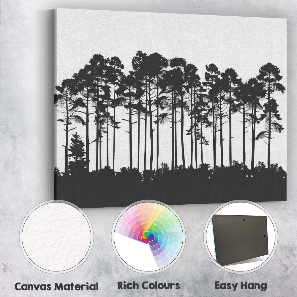 Layered Pine Forest Silhouette Landscape Monochrome Woodland Scene Canvas Wall Art Print Decor Picture Ready to Hang