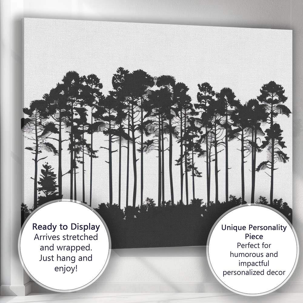 Layered Pine Forest Silhouette Landscape Monochrome Woodland Scene Canvas Wall Art Print Decor Picture Ready to Hang