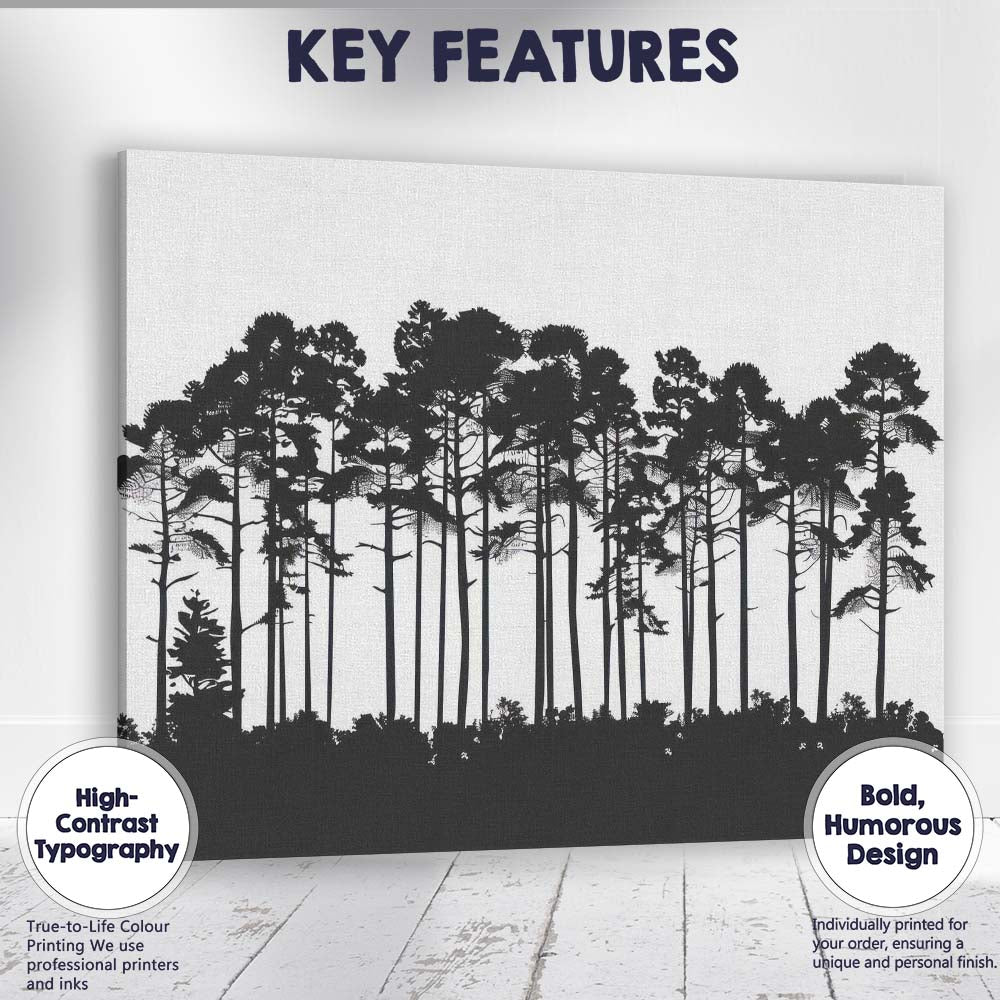 Layered Pine Forest Silhouette Landscape Monochrome Woodland Scene Canvas Wall Art Print Decor Picture Ready to Hang