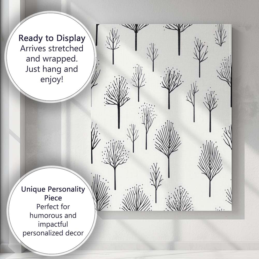 Scandinavian Bare Branch Tree Repeat Pattern Mustard Yellow Background Canvas Wall Art Print Decor Picture Ready to Hang