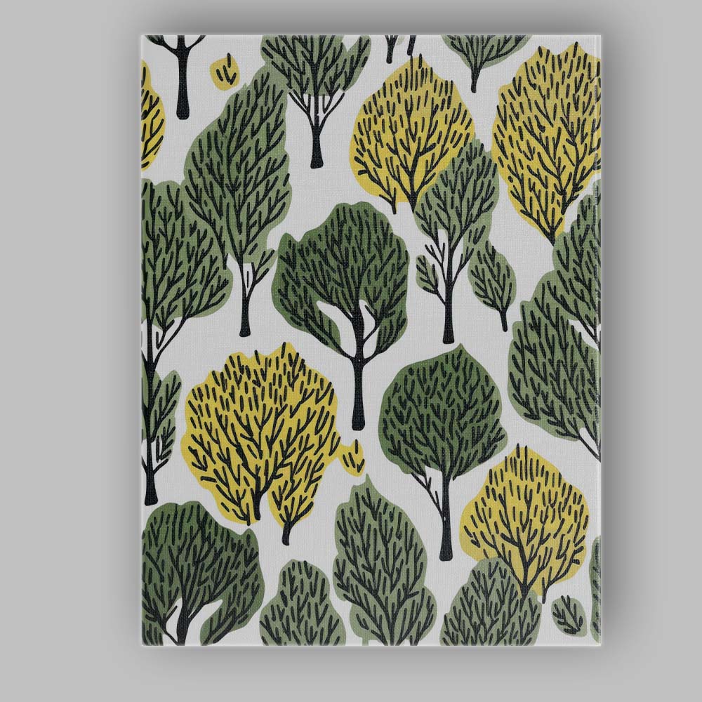 Modern Abstract Forest Tree Canopy Repeat Pattern Green and Ochre Canvas Wall Art Print Decor Picture Ready to Hang