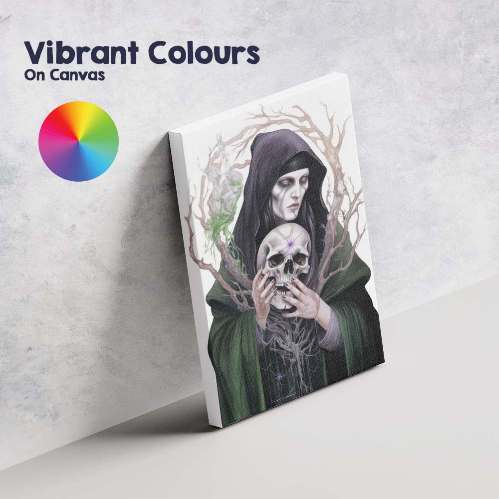 Dark Gothic Hooded Woman Holding Skull Fantasy Artwork Canvas Wall Art Print Decor Picture Ready to Hang