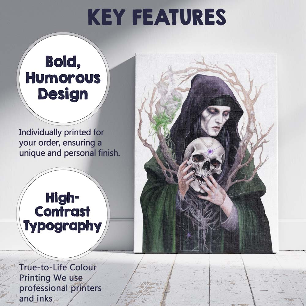 Dark Gothic Hooded Woman Holding Skull Fantasy Artwork Canvas Wall Art Print Decor Picture Ready to Hang