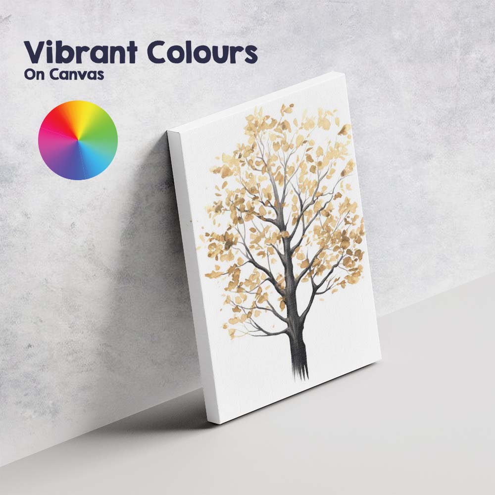 Elegant Watercolour Golden Leaf Tree Botanical Nature Illustration Canvas Wall Art Print Decor Picture Ready to Hang