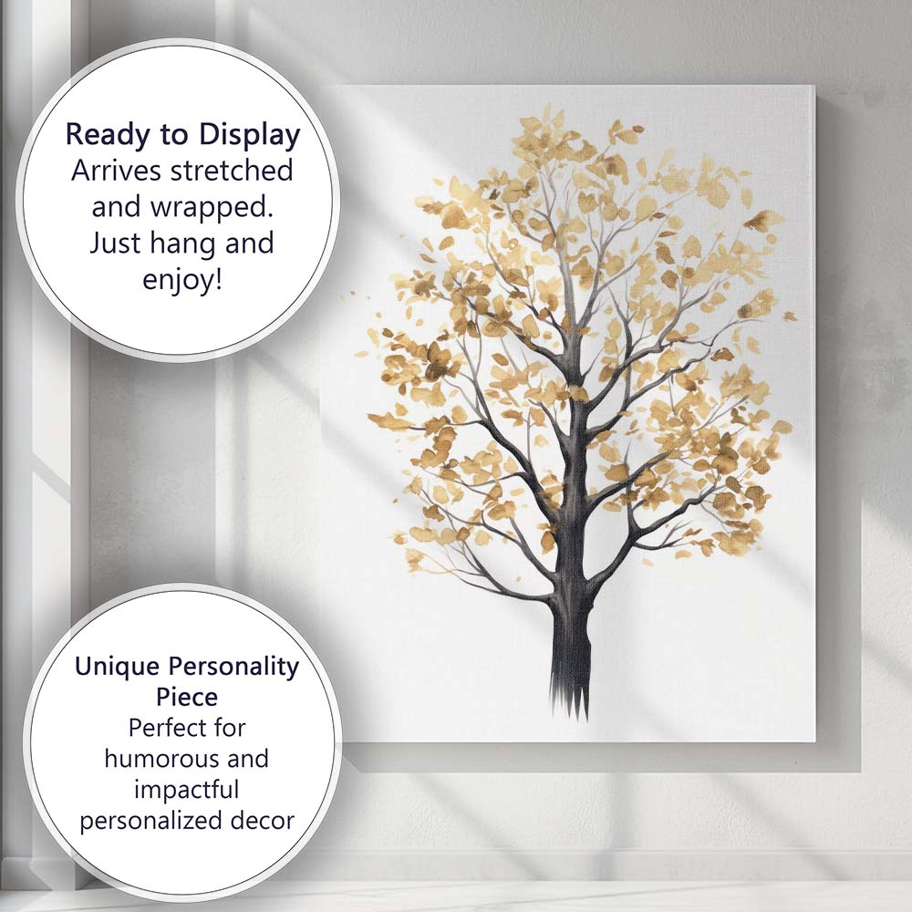 Elegant Watercolour Golden Leaf Tree Botanical Nature Illustration Canvas Wall Art Print Decor Picture Ready to Hang