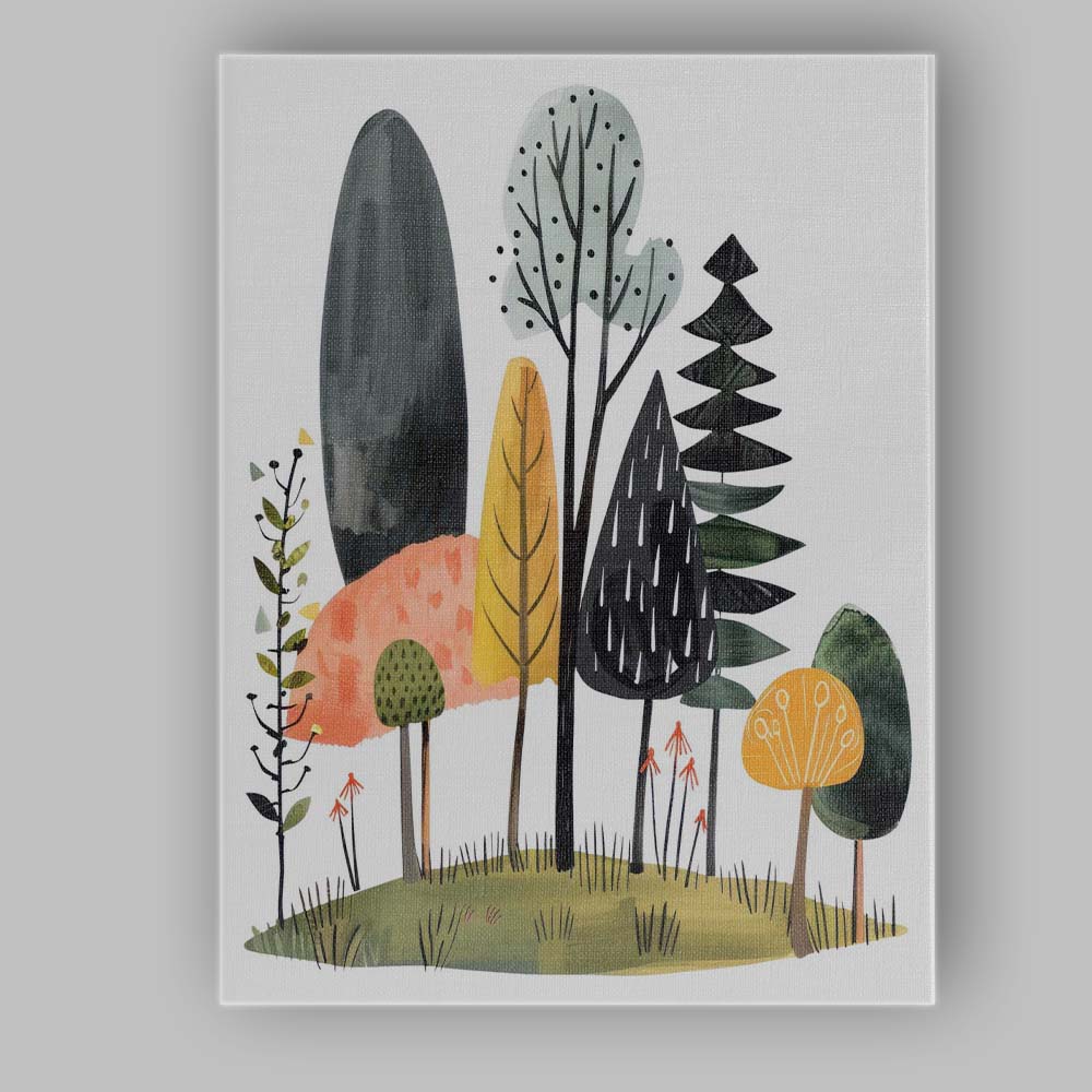 Whimsical Woodland Forest Trees Watercolour Illustration Canvas Wall Art Print Decor Picture Ready to Hang