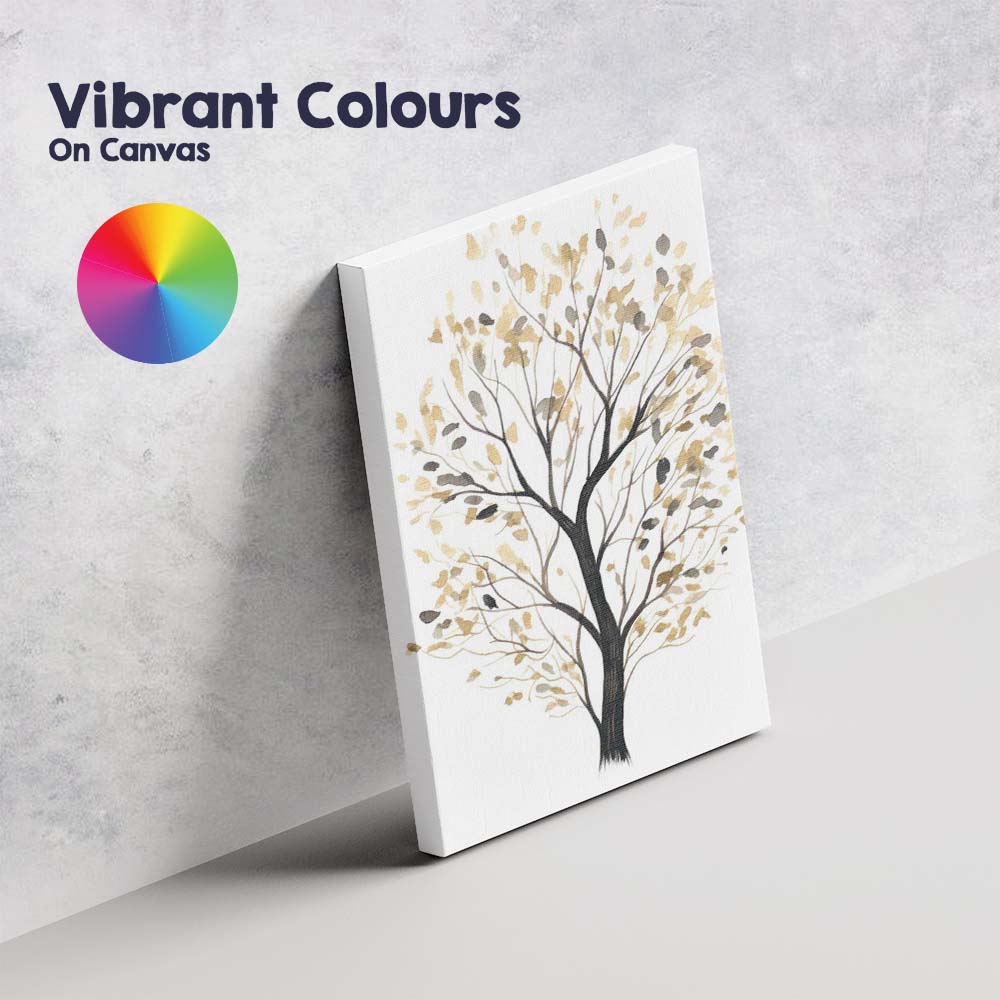 Elegant Beige Leafy Tree Silhouette Watercolour Illustration Canvas Wall Art Print Decor Picture Ready to Hang