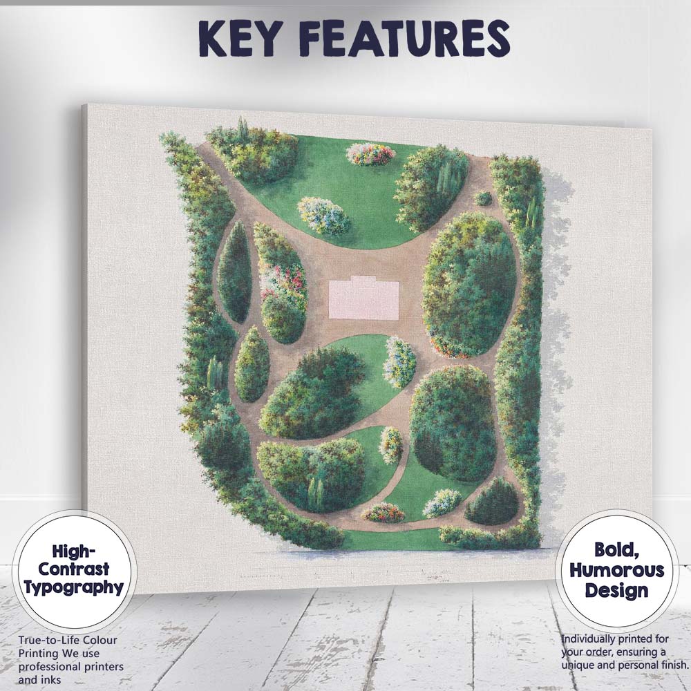 Formal Garden Landscape Plan Watercolour Design Illustration Canvas Wall Art Print Decor Picture Ready to Hang