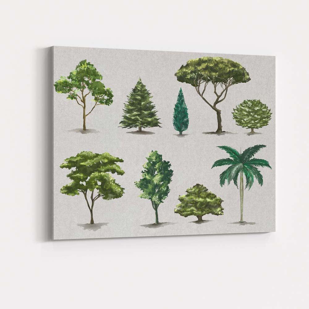 Watercolour Collection of Decorative Garden Trees Illustration Canvas Wall Art Print Decor Picture Ready to Hang