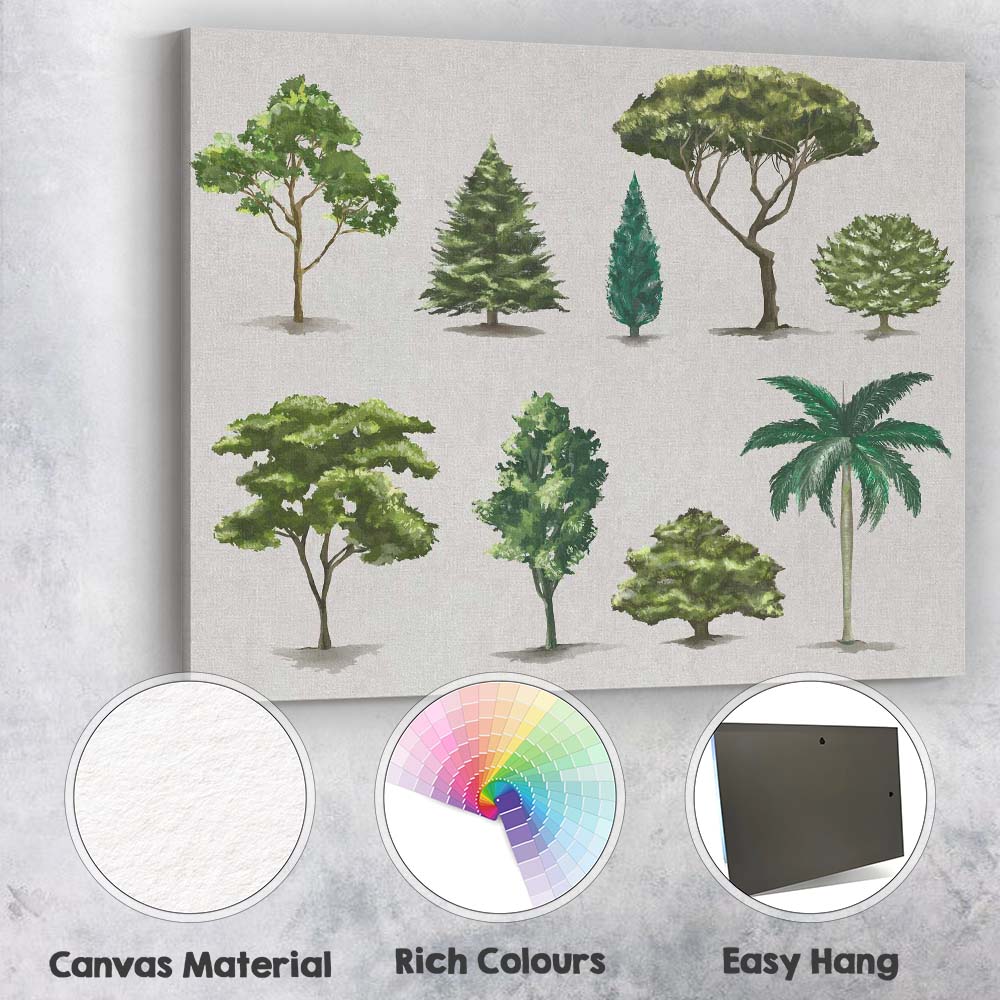 Watercolour Collection of Decorative Garden Trees Illustration Canvas Wall Art Print Decor Picture Ready to Hang
