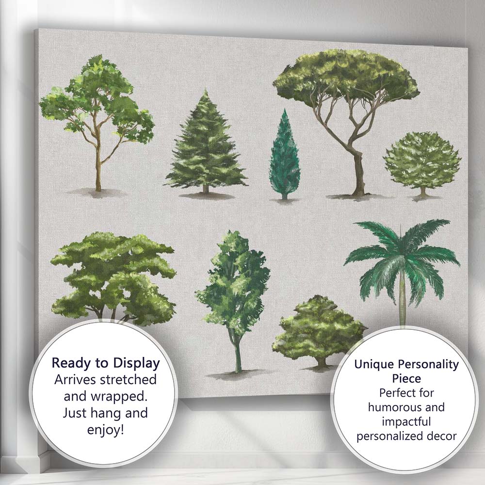 Watercolour Collection of Decorative Garden Trees Illustration Canvas Wall Art Print Decor Picture Ready to Hang