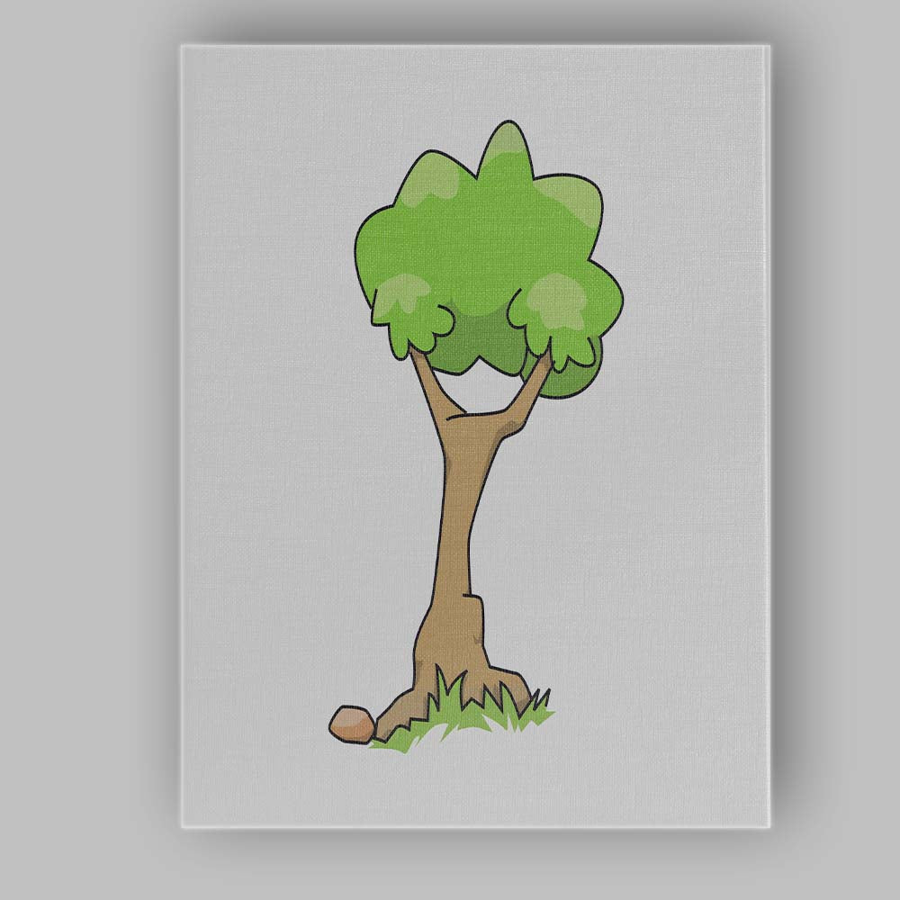 Cartoon Green Tree Nature Landscape Illustration Canvas Wall Art Print Decor Picture Ready to Hang