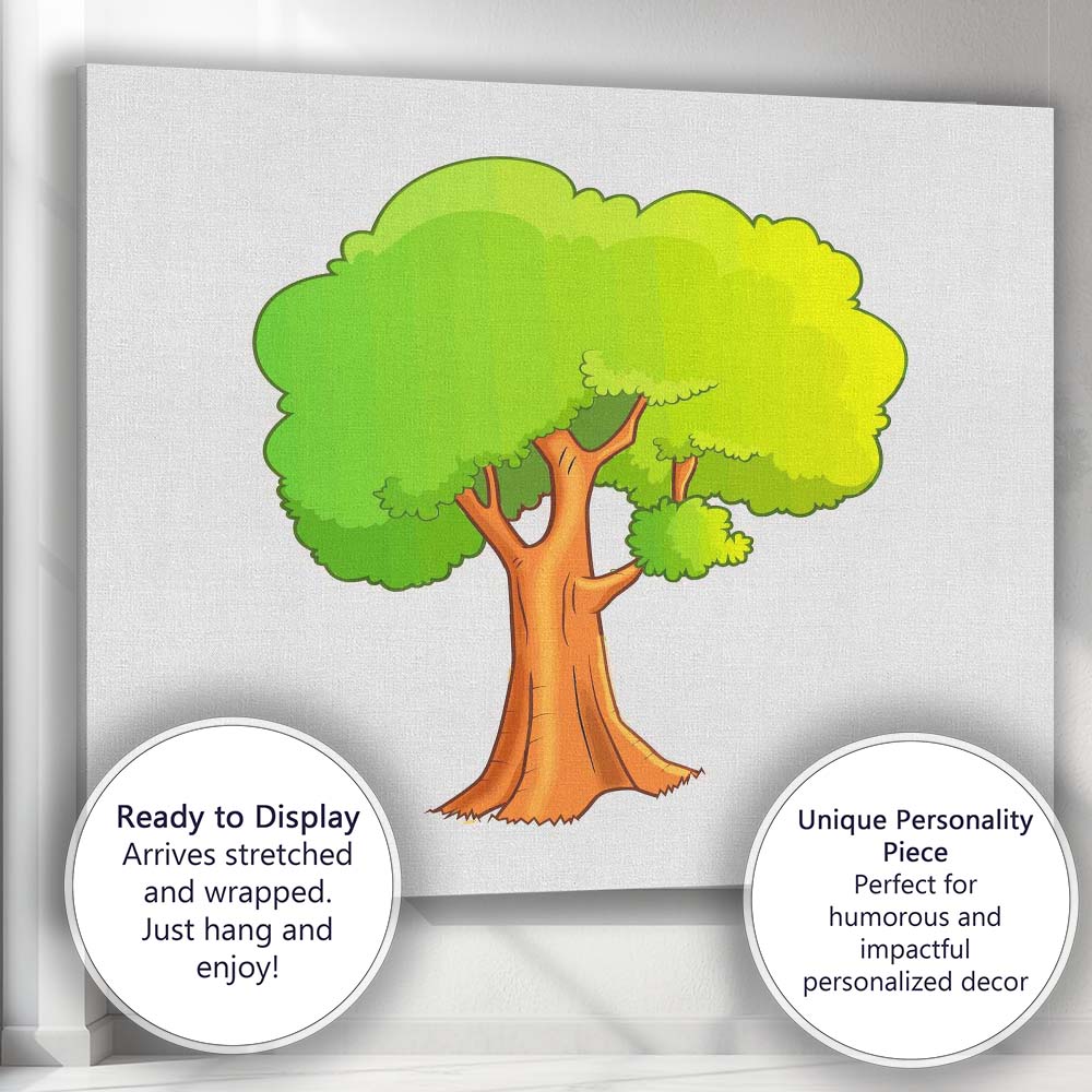 Bright Green Leafy Tree Cartoon Nature Illustration Canvas Wall Art Print Decor Picture Ready to Hang
