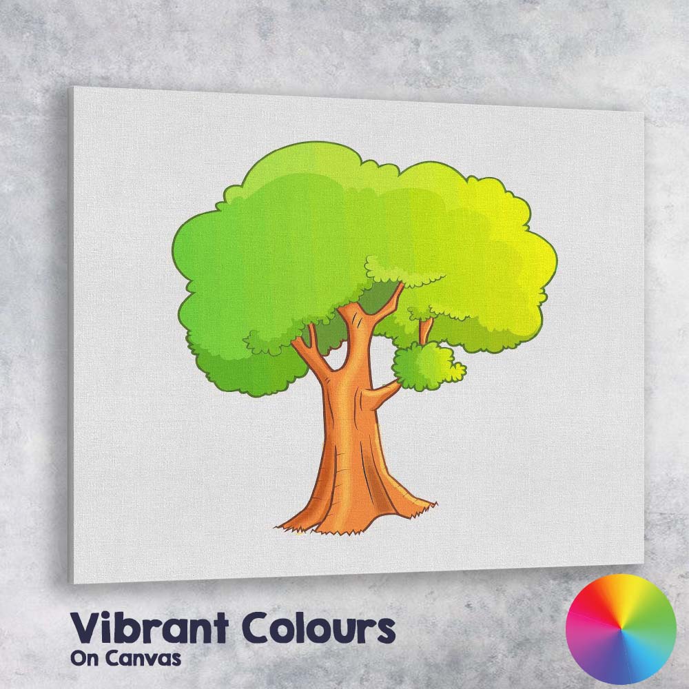 Bright Green Leafy Tree Cartoon Nature Illustration Canvas Wall Art Print Decor Picture Ready to Hang