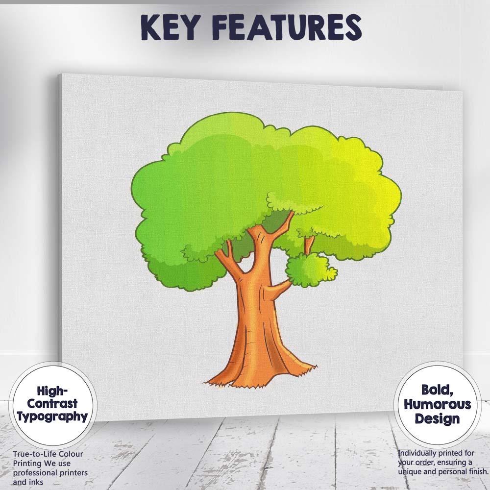 Bright Green Leafy Tree Cartoon Nature Illustration Canvas Wall Art Print Decor Picture Ready to Hang