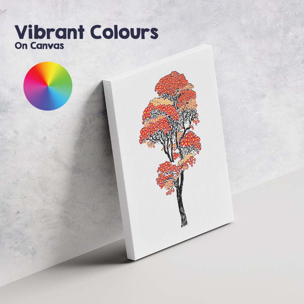 Red Blossom Bonsai Style Tree Floral Oriental Illustration Canvas Wall Art Print Decor Picture Ready to Hang