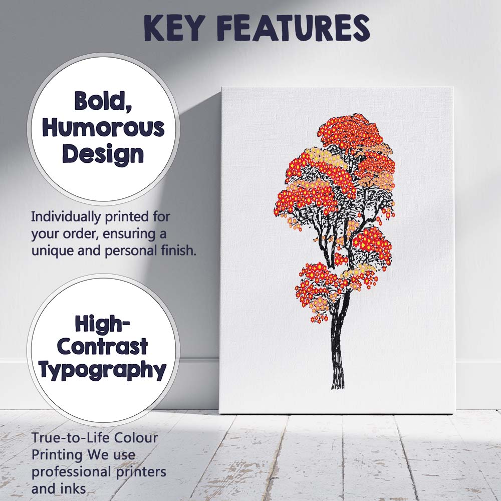 Red Blossom Bonsai Style Tree Floral Oriental Illustration Canvas Wall Art Print Decor Picture Ready to Hang