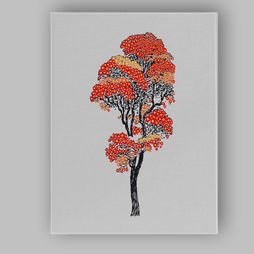 Red Blossom Bonsai Style Tree Floral Oriental Illustration Canvas Wall Art Print Decor Picture Ready to Hang