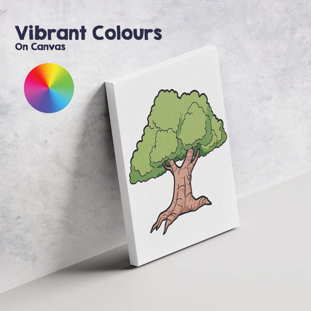 Stylised Green Canopy Tree Cartoon Woodland Illustration Canvas Wall Art Print Decor Picture Ready to Hang