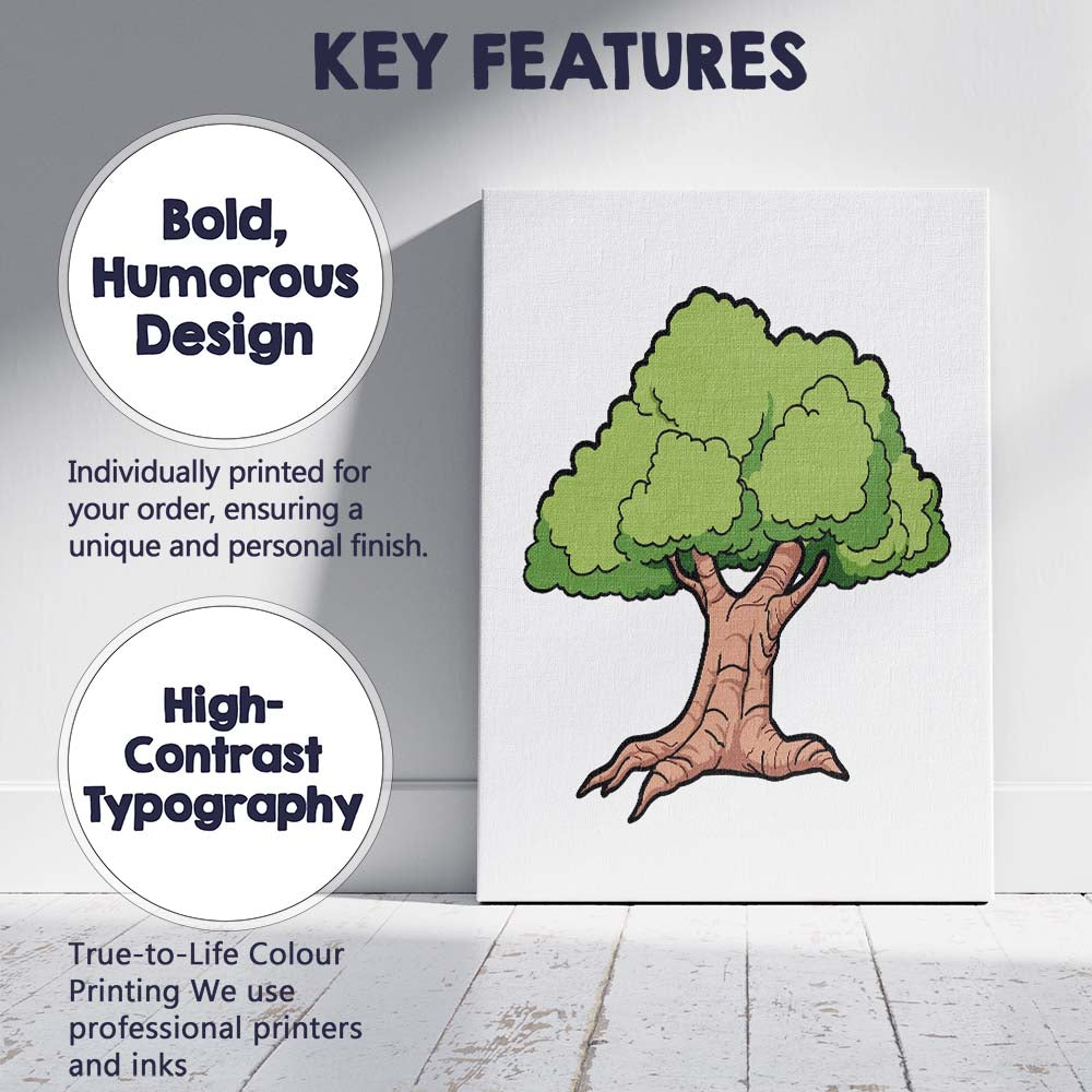 Stylised Green Canopy Tree Cartoon Woodland Illustration Canvas Wall Art Print Decor Picture Ready to Hang