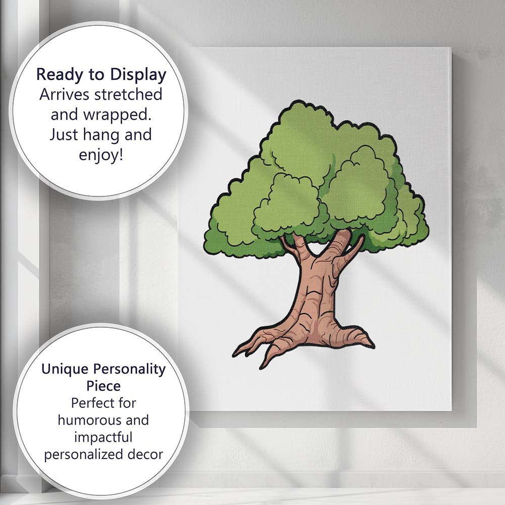 Stylised Green Canopy Tree Cartoon Woodland Illustration Canvas Wall Art Print Decor Picture Ready to Hang