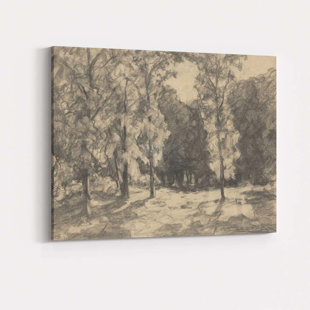 Sunlit Woodland Grove Impressionist Charcoal Landscape Canvas Wall Art Print Decor Picture Ready to Hang