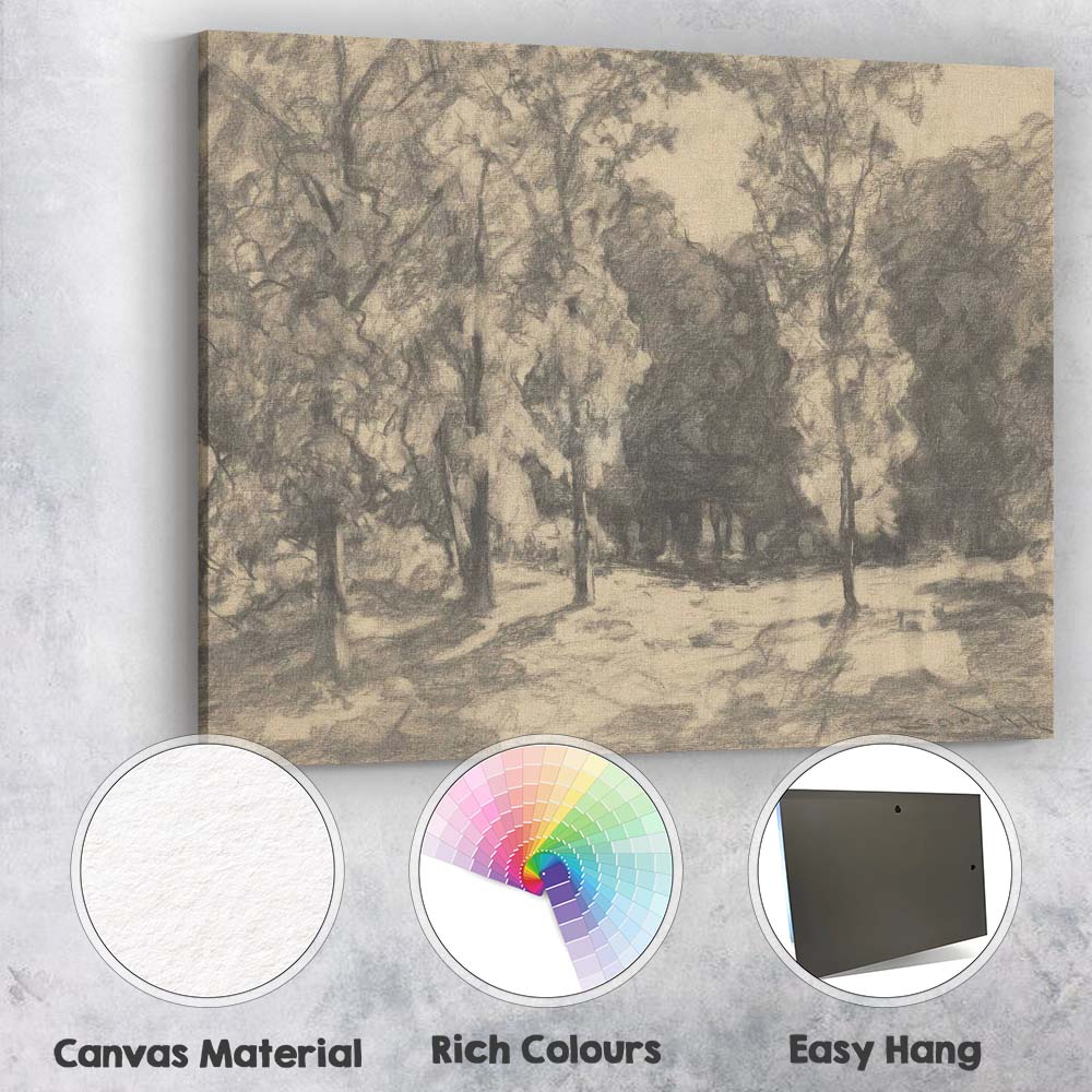Sunlit Woodland Grove Impressionist Charcoal Landscape Canvas Wall Art Print Decor Picture Ready to Hang
