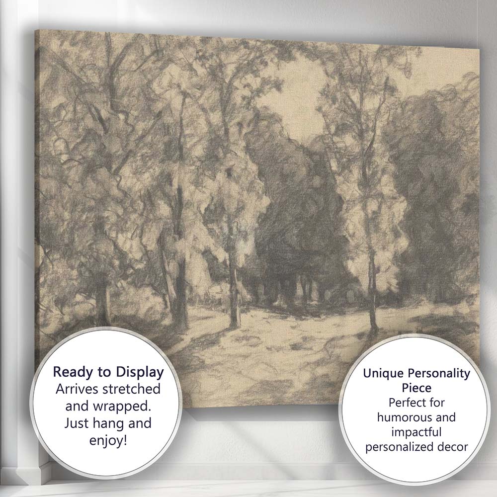 Sunlit Woodland Grove Impressionist Charcoal Landscape Canvas Wall Art Print Decor Picture Ready to Hang