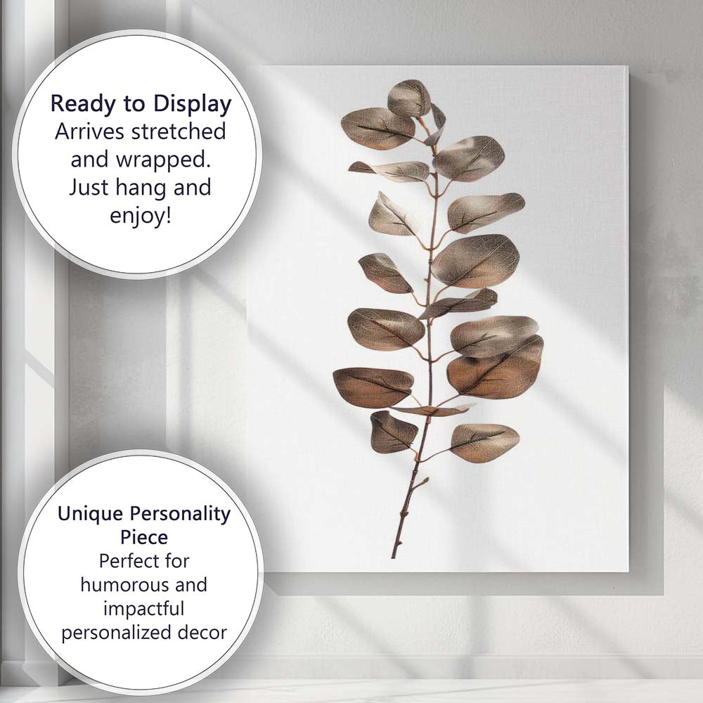 Bronze Eucalyptus Leaf Stem Botanical Illustration Canvas Wall Art Print Decor Picture Ready to Hang