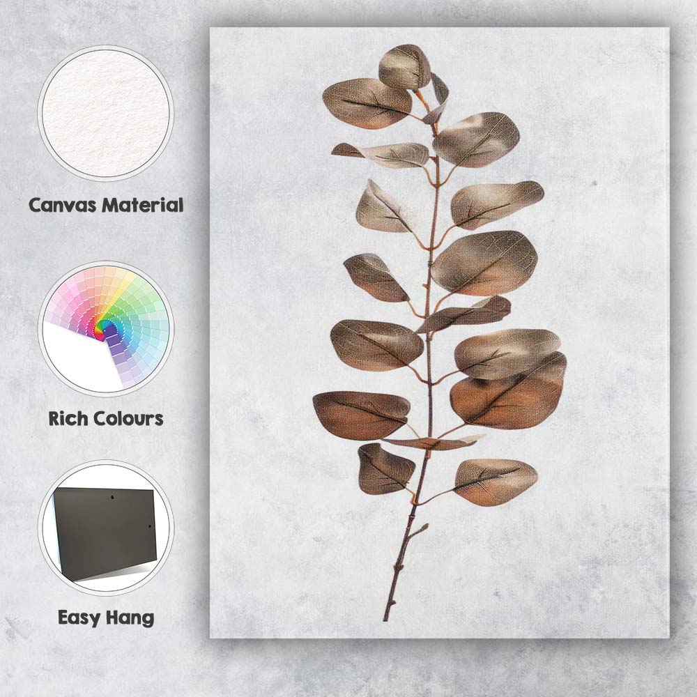 Bronze Eucalyptus Leaf Stem Botanical Illustration Canvas Wall Art Print Decor Picture Ready to Hang