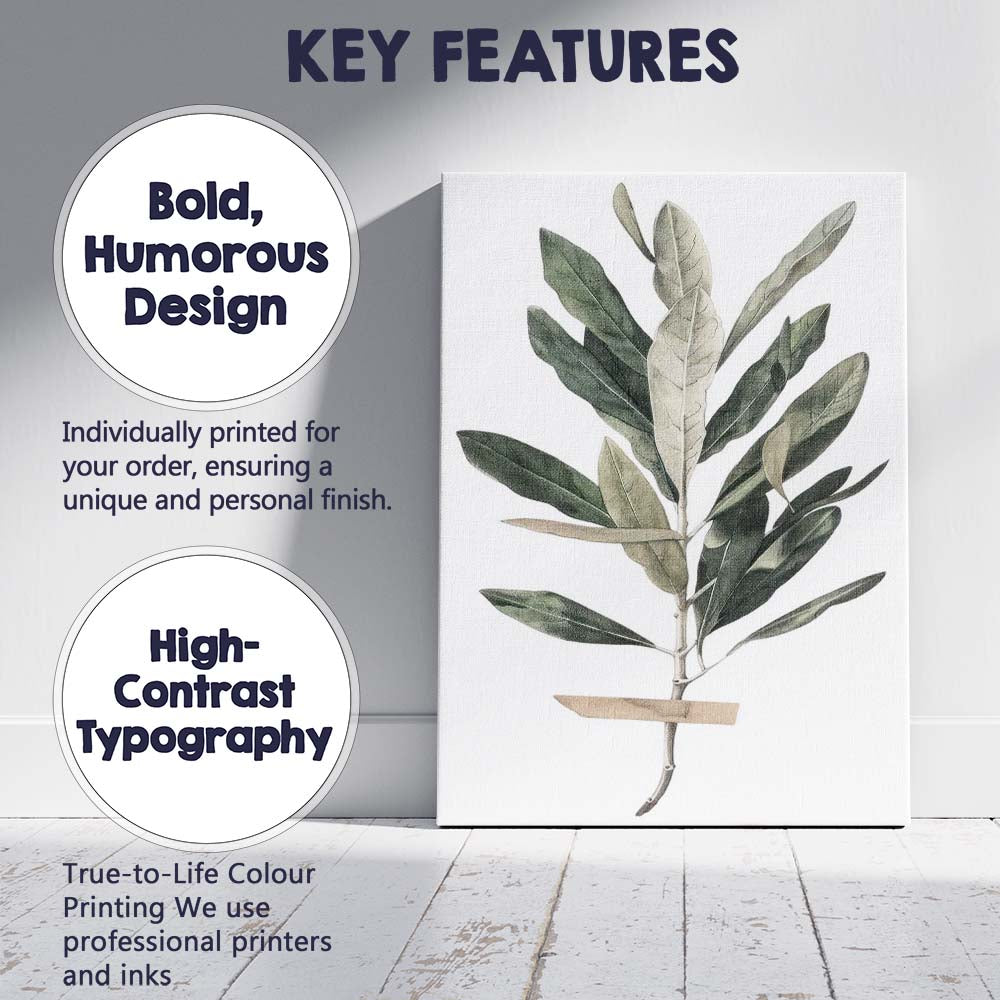 Soft Sage Olive Branch Botanical Watercolour Canvas Wall Art Print Decor Picture Ready to Hang