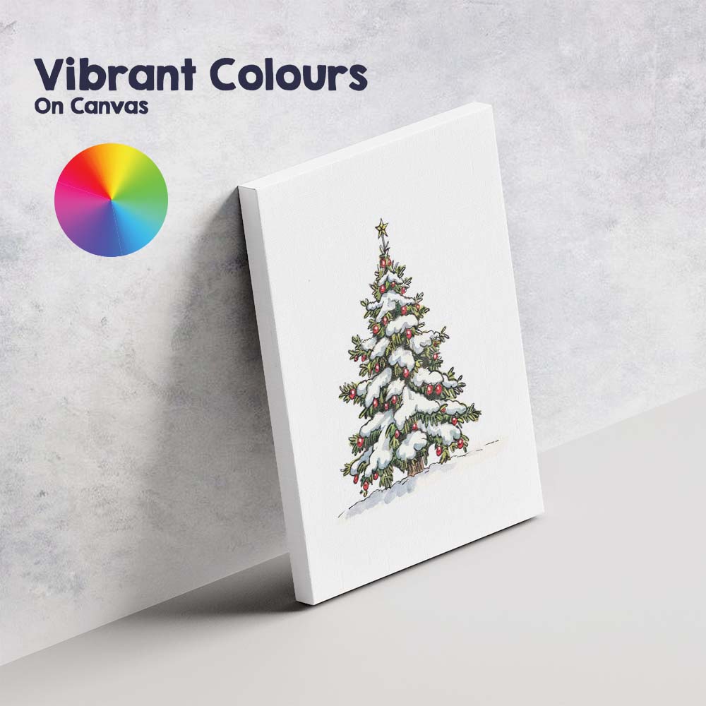 Snow Covered Christmas Tree Winter Holiday Illustration Canvas Wall Art Print Decor Picture Ready to Hang