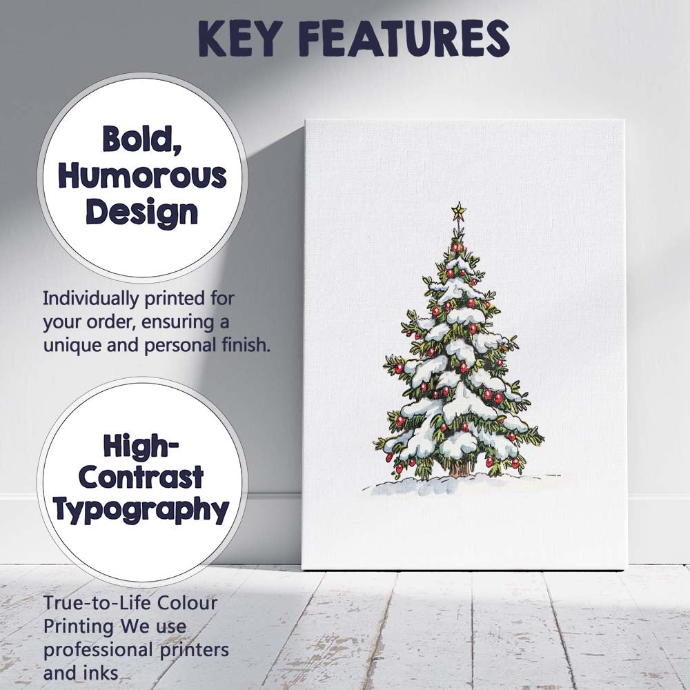 Snow Covered Christmas Tree Winter Holiday Illustration Canvas Wall Art Print Decor Picture Ready to Hang