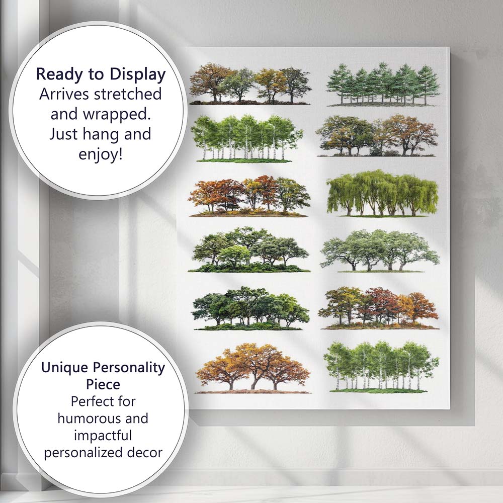 Mixed Woodland Tree Cluster Botanical Landscape Collection Canvas Wall Art Print Decor Picture Ready to Hang