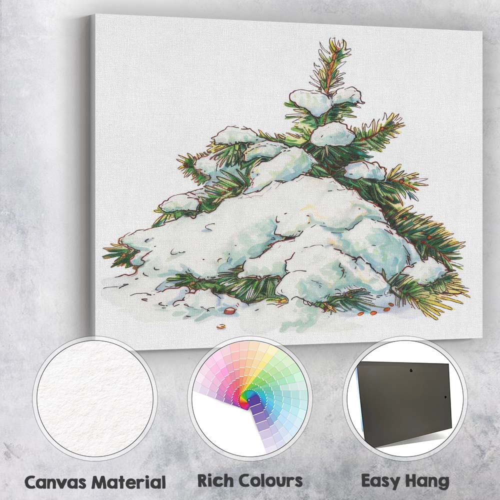 Watercolour Snow Covered Pine Branch Winter Woodland Scene Canvas Wall Art Print Decor Picture Ready to Hang